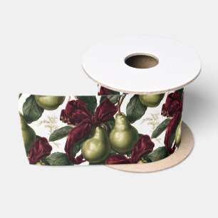 Pears And Green Leaves Pattern With Ribbons Satin Ribbon