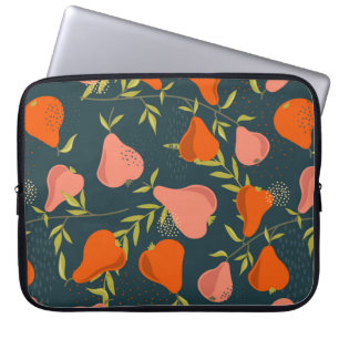Pears and leaves background. Hand drawn overlappin Laptop Sleeve