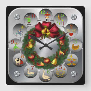 Pears & Apples Wreath ~ The 12 Days Of Christmas ~ Square Wall Clock