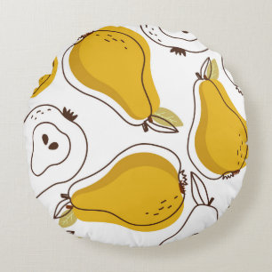 Pears background. Hand drawn overlapping backdrop. Round Cushion