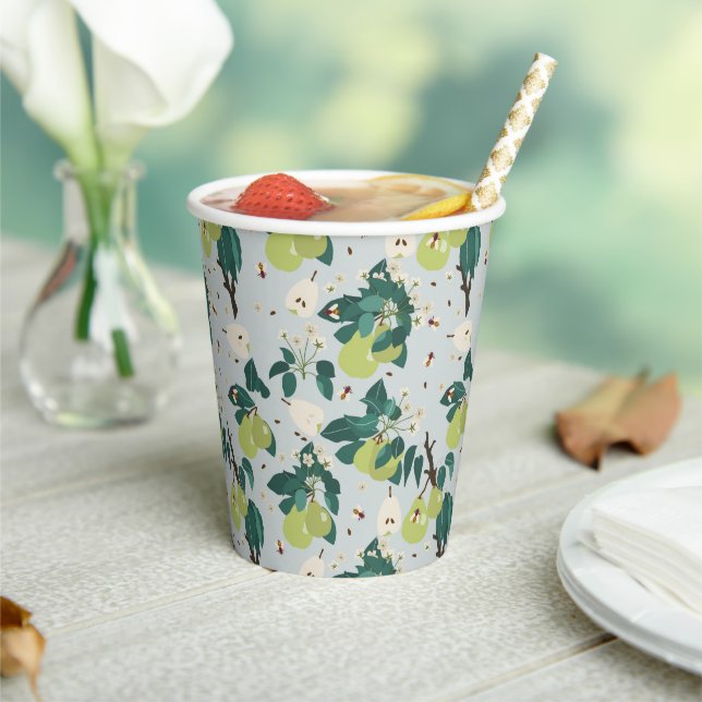 Pears & Bees in a Botanical Floral Garden Kitchen Paper Cups (Insitu)