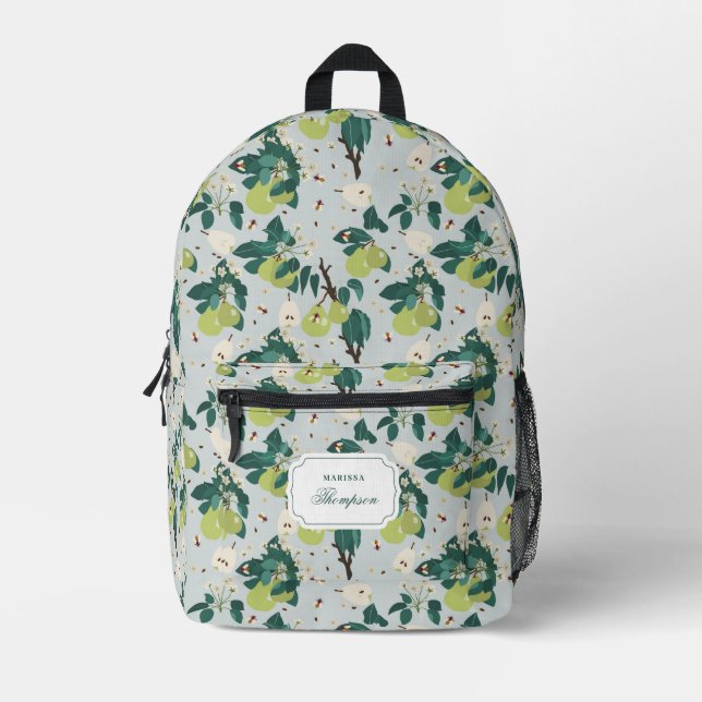 Pears & Bees in a Botanical Floral Garden  Printed Backpack (Front)