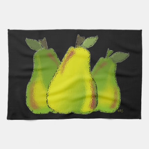 Pears Digital Art Black Background Tea Towel