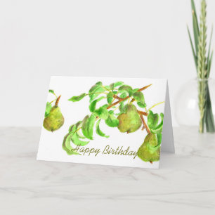 Pears Happy Birthday Watercolor Fruit Summer Green Card