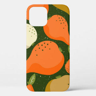 Pears, leaves: colourful vintage wallpaper. iPhone 12 case