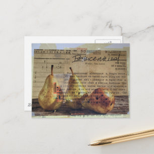 Pears Mixed Media Collage Postcard