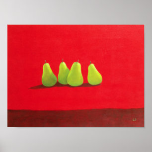 Pears on Red Cloth Poster