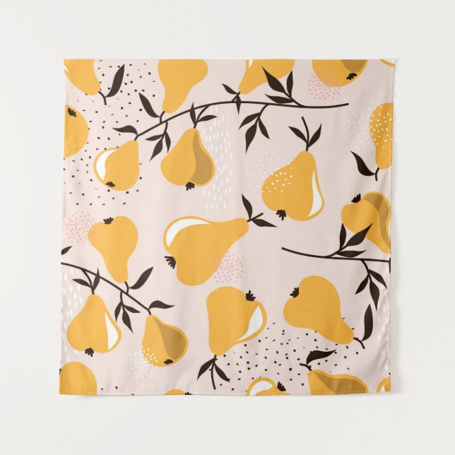 Pears seamless pattern background. Hand drawn illu Tapestry (Front)