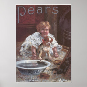 Pears Soap Girl Washing Dog Poster