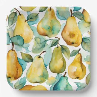 Pears Watercolor Art Paper Plate
