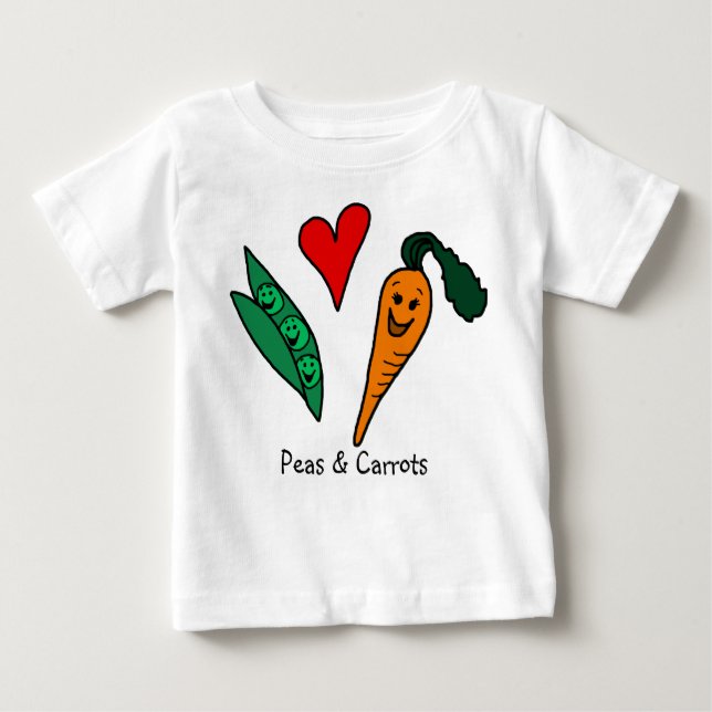 Peas and Carrots Love Cute Green and Orange Tshirt (Front)