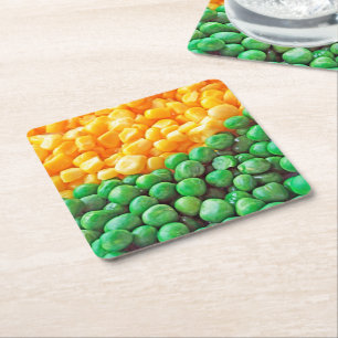 Peas and sweetcorn square paper coaster