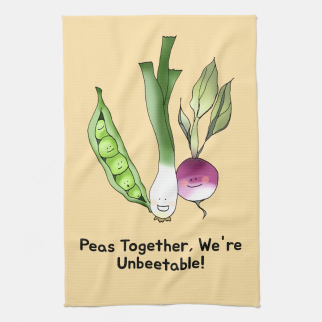 Peas and Veggie Best Friends Pun Tea Towel (Vertical)
