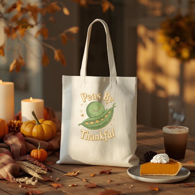 Peas Be Thankful - Cute Thanksgiving Pea Food Pun  Tote Bag (Creator Uploaded)
