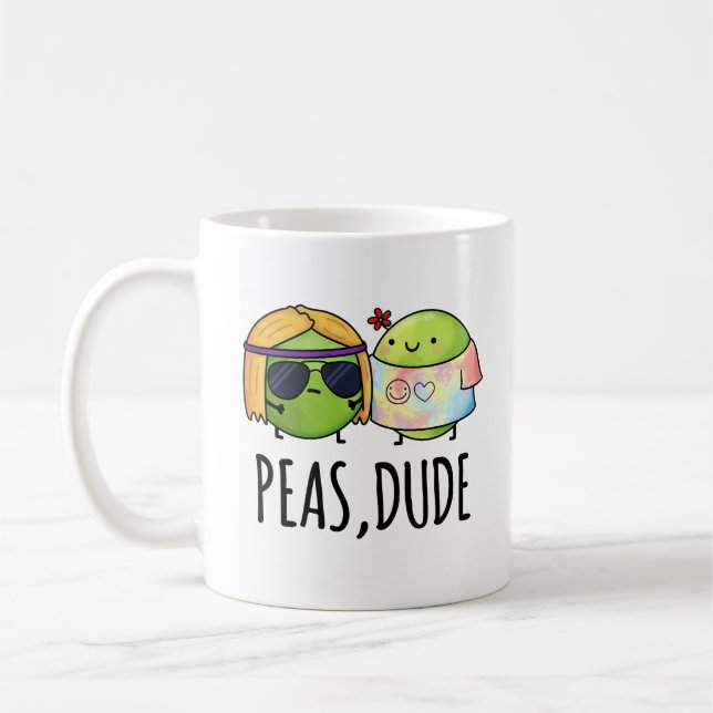 Peas Dude Funny Hippie Pea Pun  Coffee Mug (Left)