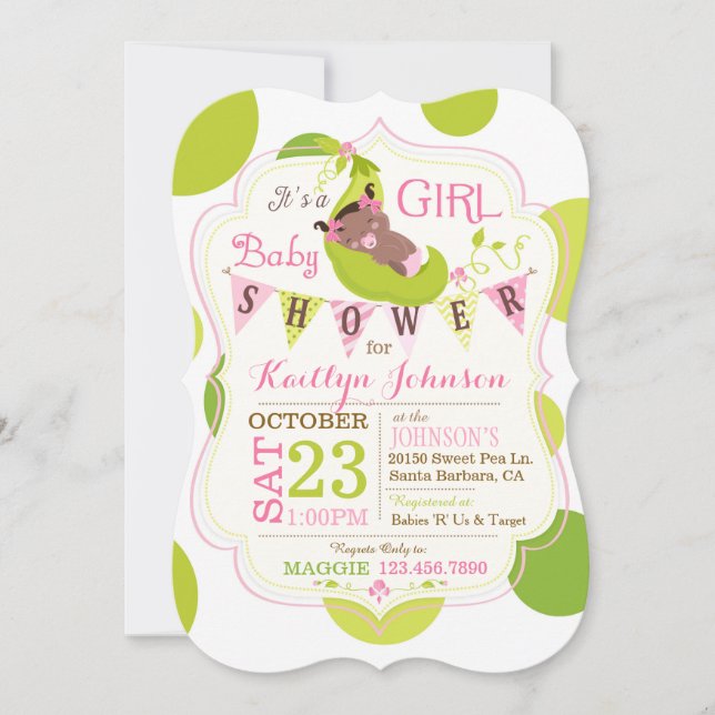 Peas in a Pod African Girl Baby Shower Invitation (Front)