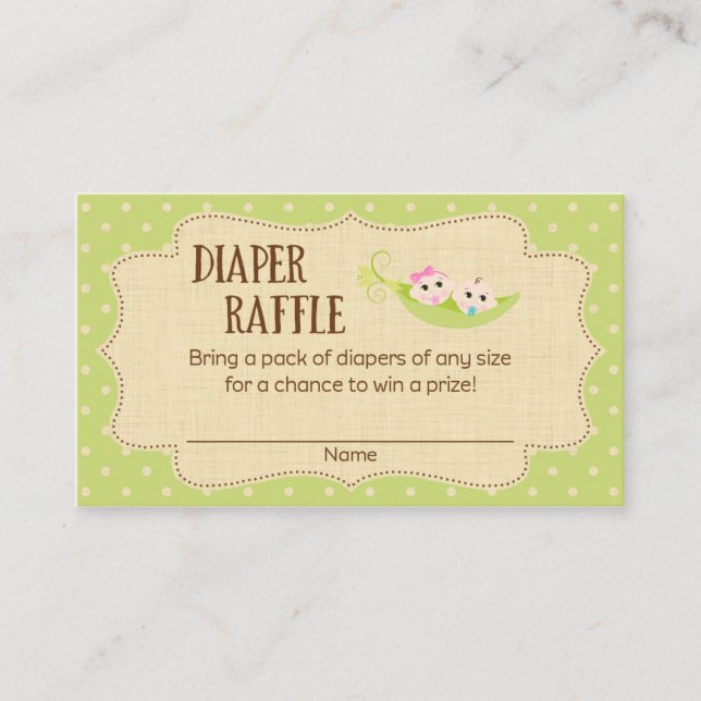 Peas In A Pod Baby Shower Diaper Raffle Tickets Enclosure Card (Front)