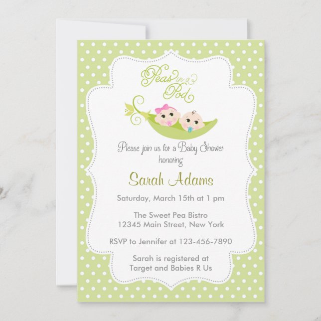 Peas in A Pod Baby Shower Invitation Green (Front)