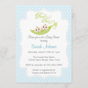 Peas in A Pod Baby Shower Invitation Twin Boys
