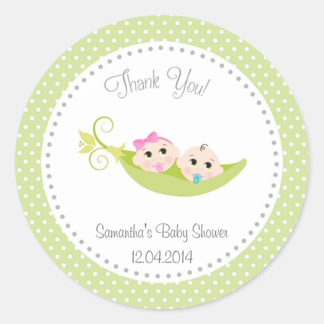 Peas In A Pod Baby Shower Sticker Twins (Front)