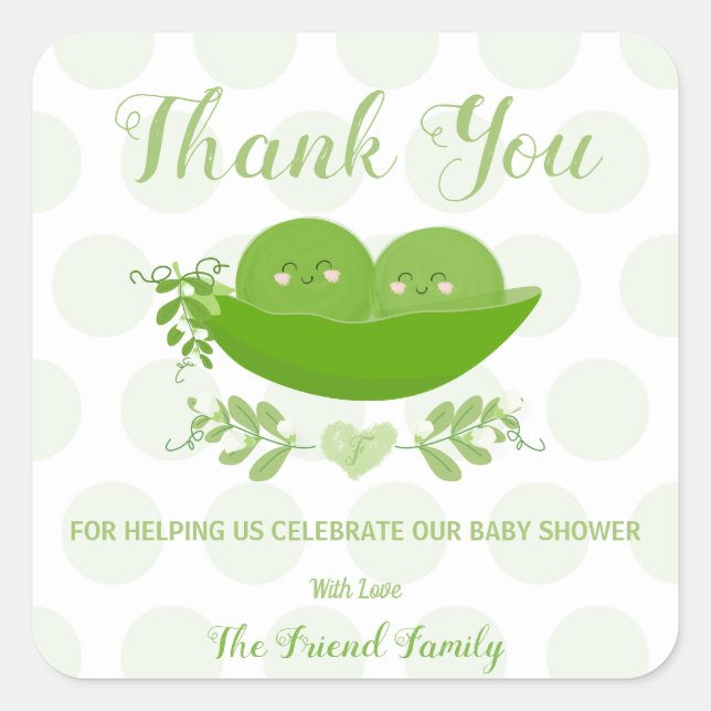 Peas in a Pod Baby Shower Thank You Sticker Labels (Front)