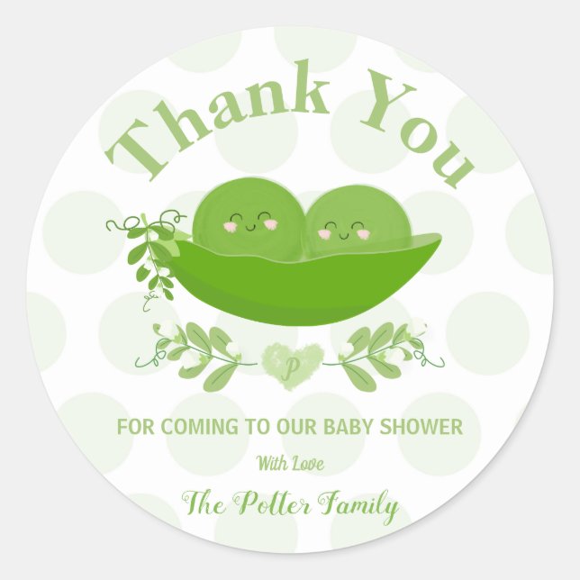 Peas in a Pod Baby Shower Thank You Sticker Labels (Front)