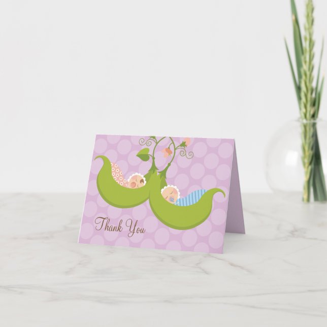 Peas in a Pod Boy Girl Twin Baby Shower Thank You Card (Front)