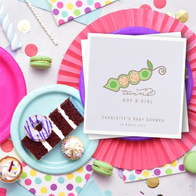 Peas in a Pod Boy Girl Twins Baby Shower Party Napkin (Peas in a Pod Boy Girl Twins Lavender Light Purple Baby Shower Party Paper Napkins @ fatfatin)