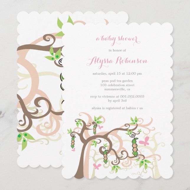Peas In A Pod Garden Twins Baby Girl Shower Invite (Front/Back)