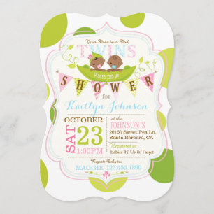 Peas in a Pod Light African Twins Baby Shower Invitation