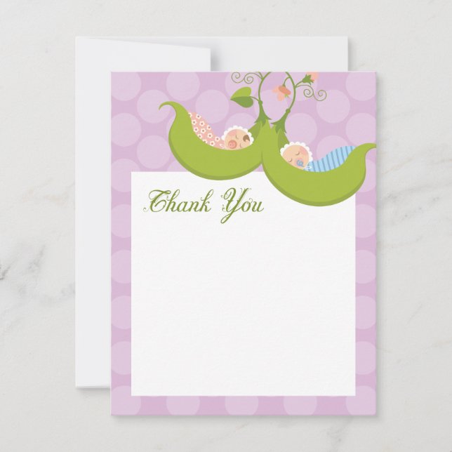 Peas in a Pod Twin Boy Girl Thank You Card (Front)