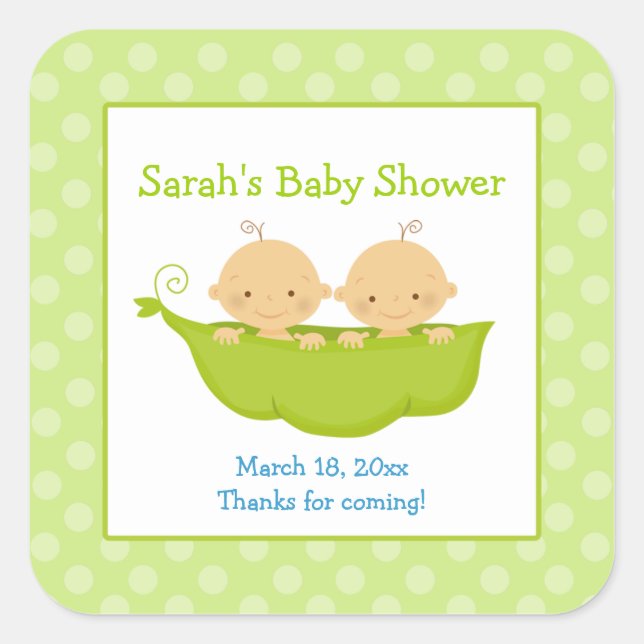 Peas in a Pod Twin Boys Square Favour Sticker (Front)