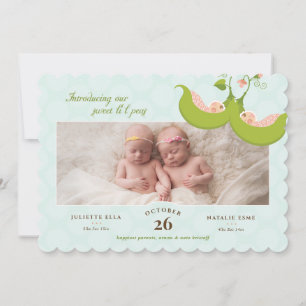 Peas in a Pod Twin Girls 1 Pic Birth Announcement