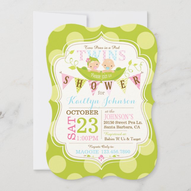 Peas in a Pod Twins Baby Shower Invitation (Front)