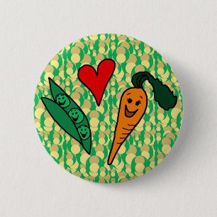 Peas Love Carrots, Cute Green and Orange Design 6 Cm Round Badge