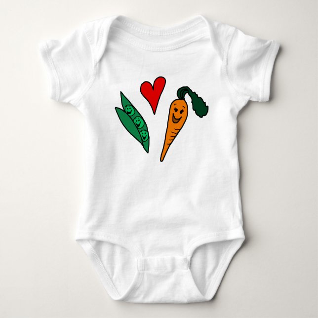 Peas Love Carrots, Cute Green and Orange Design Baby Bodysuit (Front)