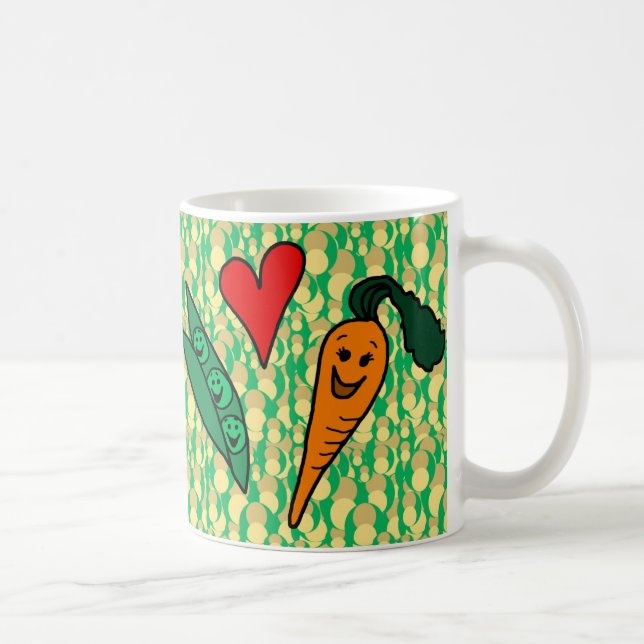 Peas Love Carrots, Cute Green and Orange Design Coffee Mug (Right)