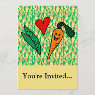 Peas Love Carrots, Cute Green and Orange Design Invitation