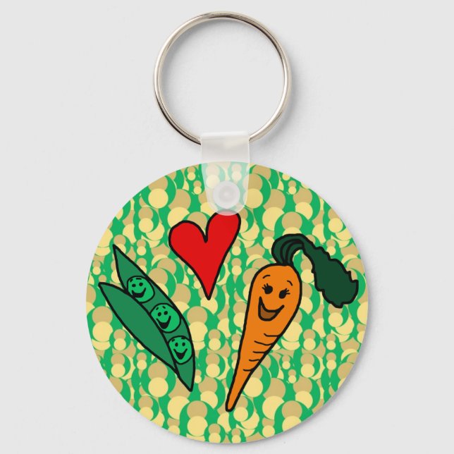 Peas Love Carrots, Cute Green and Orange Design Key Ring (Front)