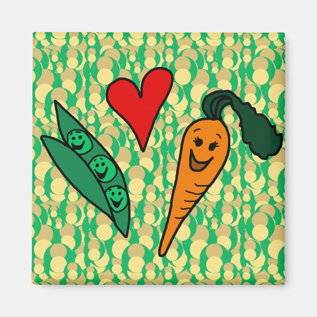 Peas Love Carrots, Cute Green and Orange Design Magnet (Front)