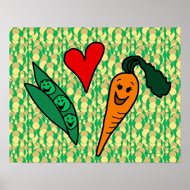 Peas Love Carrots, Cute Green and Orange Design Poster (Front)