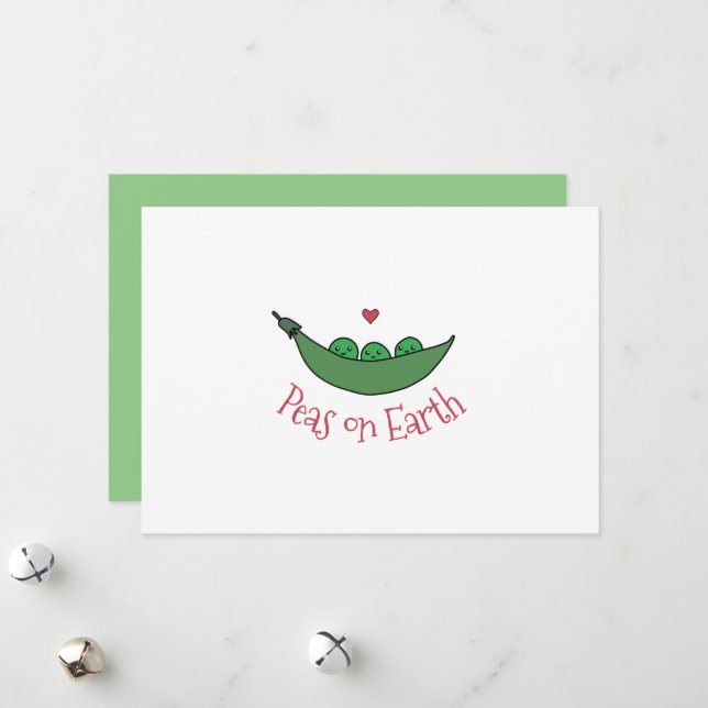"Peas on Earth" Personalised Christmas Card (Front/Back In Situ)