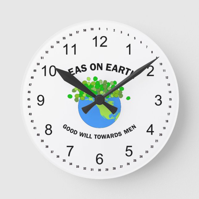 Peas On Earth Round Clock (Front)