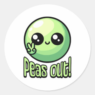 Peas Out! Cute Pea Peace Sign Pun Classic Round Sticker