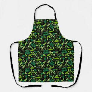 Peas pattern 01.bw Black BG Apron