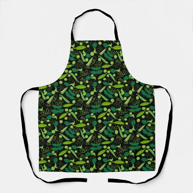 Peas pattern 01.bw Black BG Apron (Front)