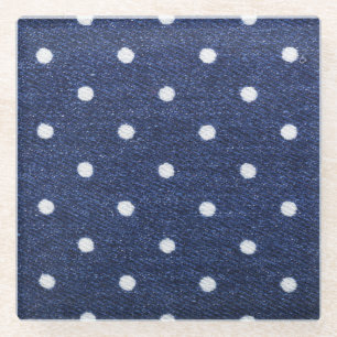 Peas stamp: denim fabric texture. glass coaster