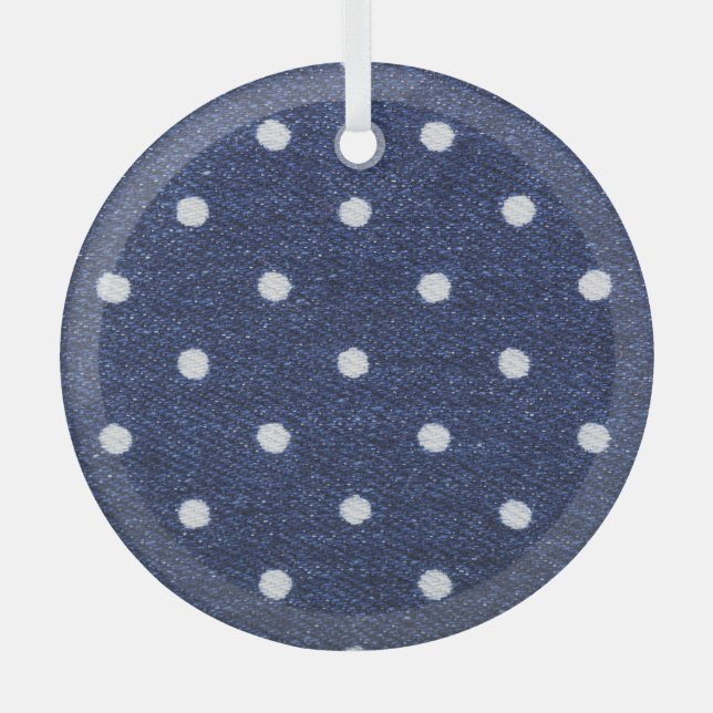 Peas stamp: denim fabric texture. glass tree decoration (Front)