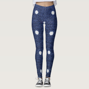 Peas stamp: denim fabric texture. leggings