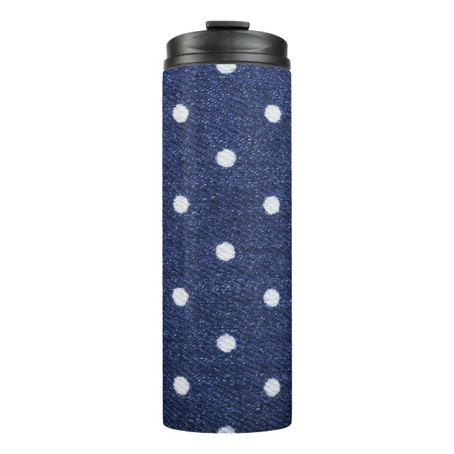 Peas stamp: denim fabric texture. thermal tumbler (Front)